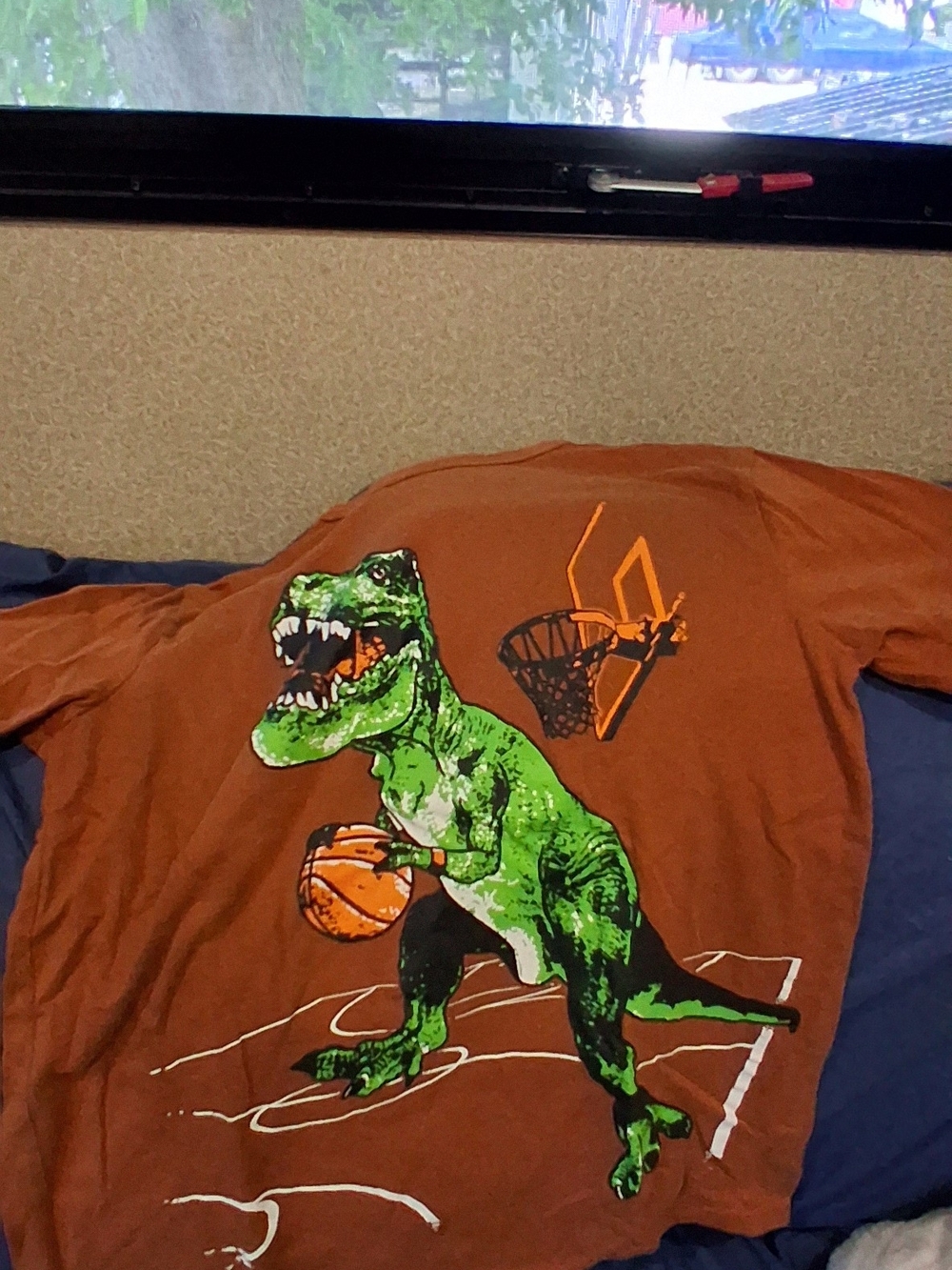 The Children's Place Brown Tee with Green Dinosaur Basketball Graphic